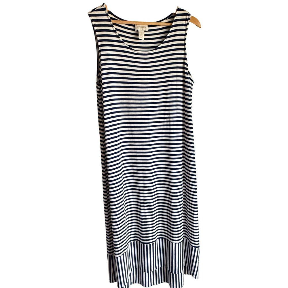 Chico's Maxi Dress Striped Sleeveless Casual Summer Beach Blue White Size 1 - Picture 3 of 8